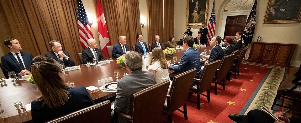 President Donald Trump discussing new 50 percent tariffs on Canadian imports following the collapse of U.S.-Canada trade talks.