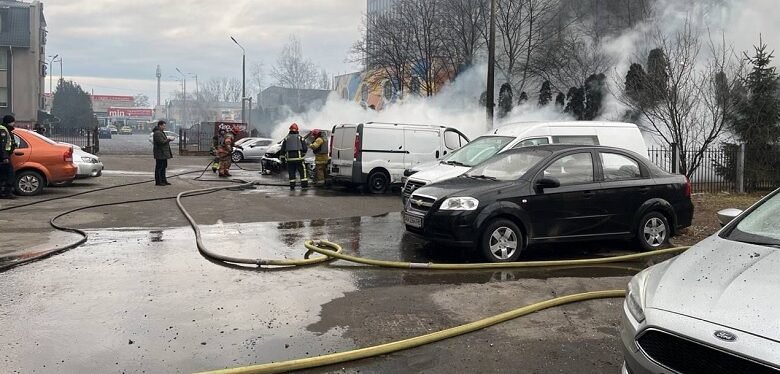 Emergency crews work through smoke and debris following an explosion near Kyiv.
