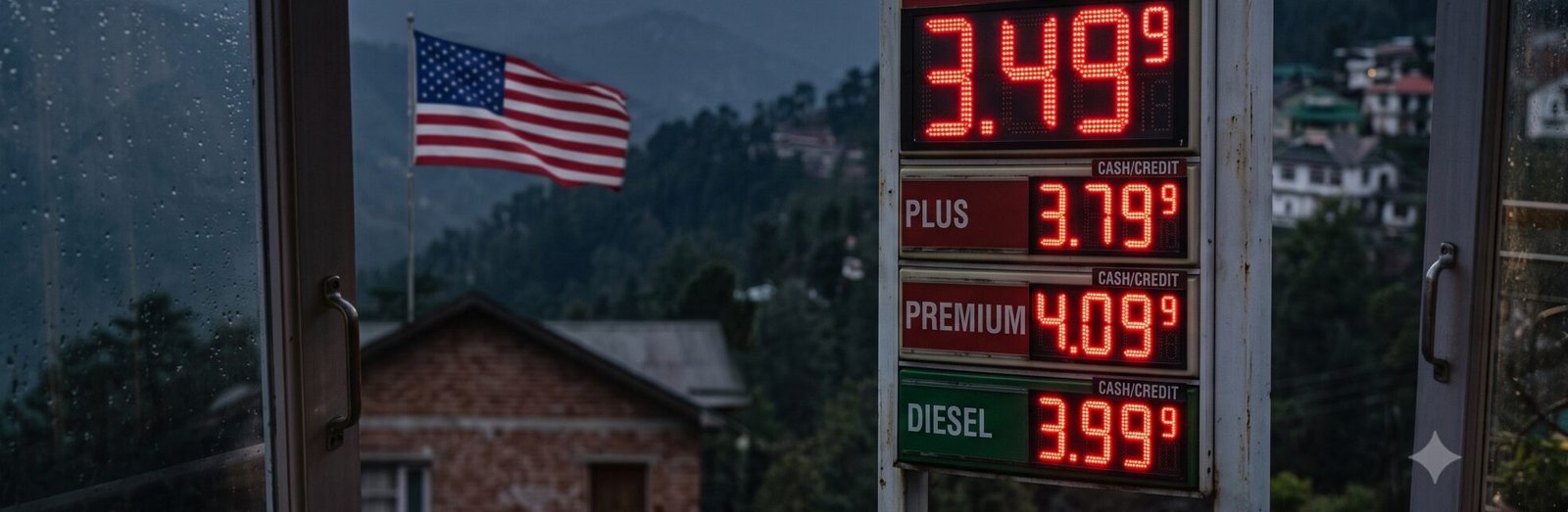 Gas station prices and American dollar bills representing rising inflation