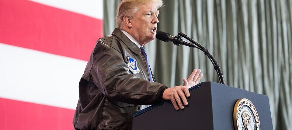 President Donald Trump speaking with reporters during his visit to Ireland.