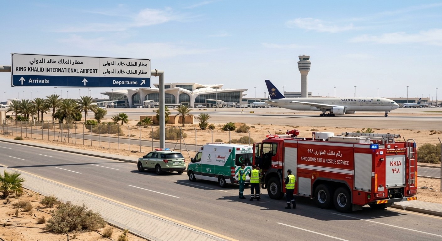 Emergency vehicles outside King Khalid International Airport in Riyadh after a deadly missile attack on the airport complex.