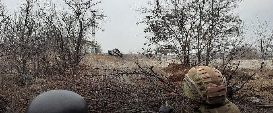 Ukrainian military personnel using satellite communications equipment to coordinate operations during the war with Russia.